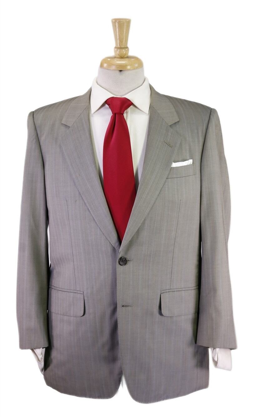 Hickey Freeman Vintage Gray Herringbone Striped 2-Btn Wool Suit 38S